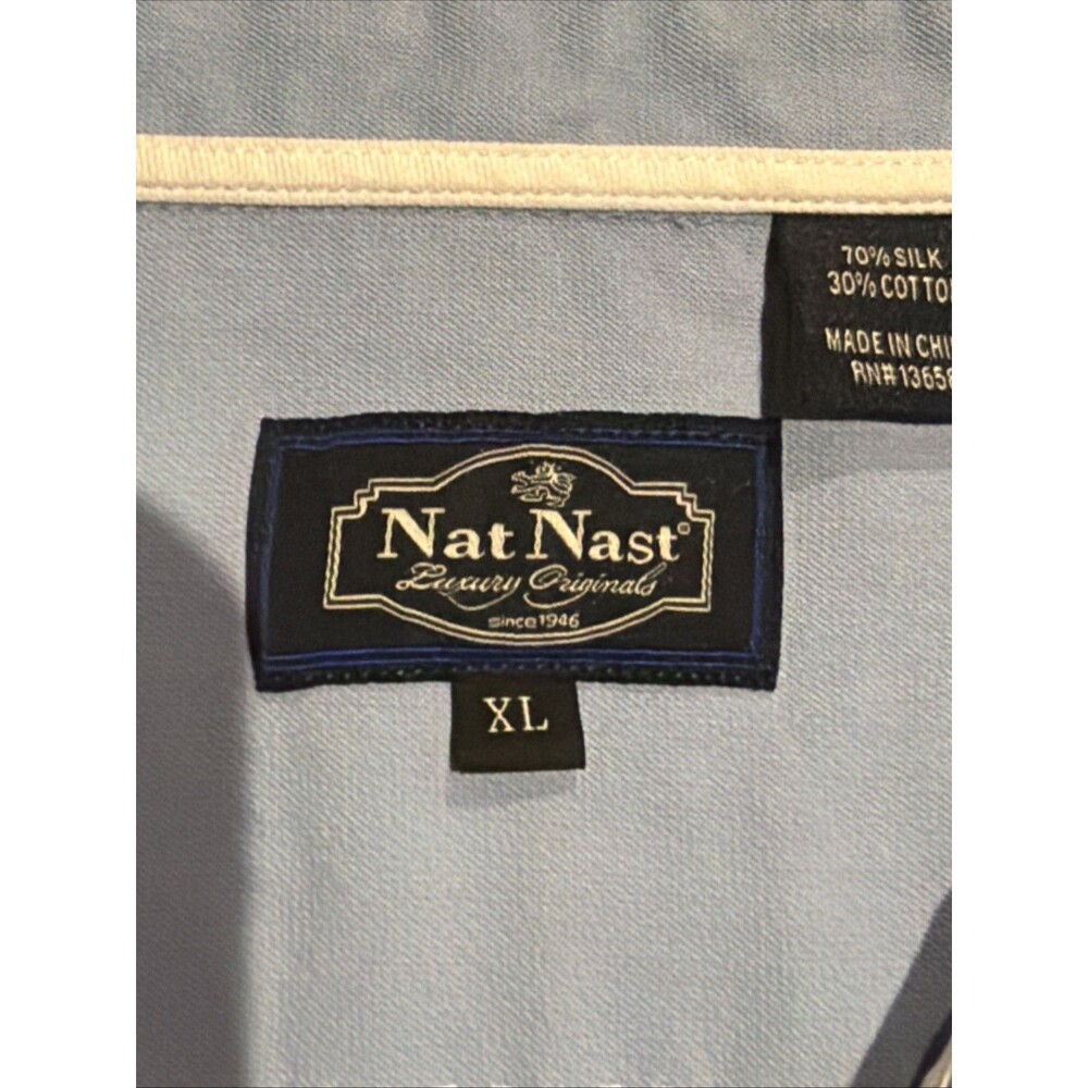 Nat Nast Luxury Originals Blue Geometric Silk Cotton XL Button Down Shirt - Picture 4 of 11